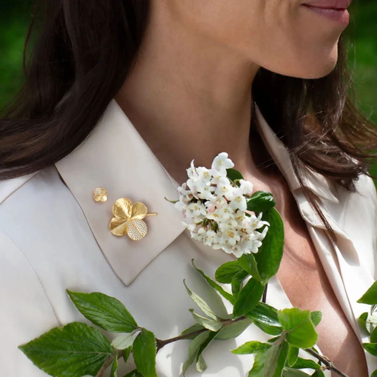 Flora Danica - Firkløver Pavé broche - FLC-BRO-G-PAVE - Image 2