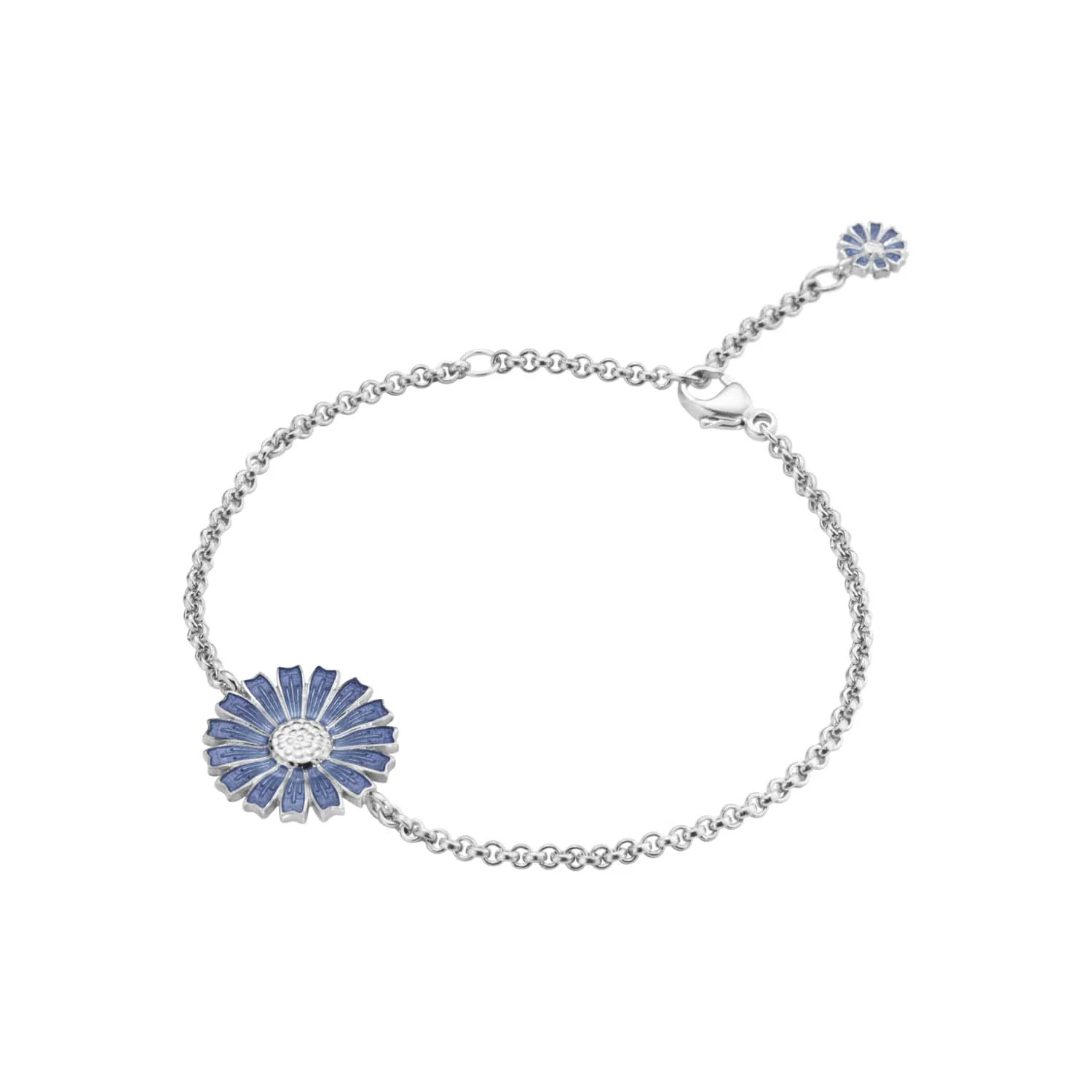 Georg Jensen - Daisy armbånd m. blå emalje, 18,5 cm - Rhodineret sølv
