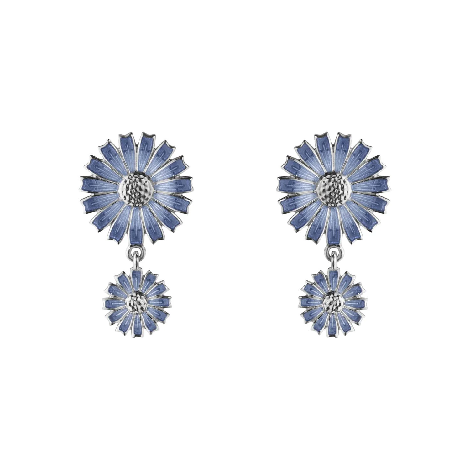 Georg Jensen - Daisy Double øreringe, blå emalje - Rhodineret sølv
