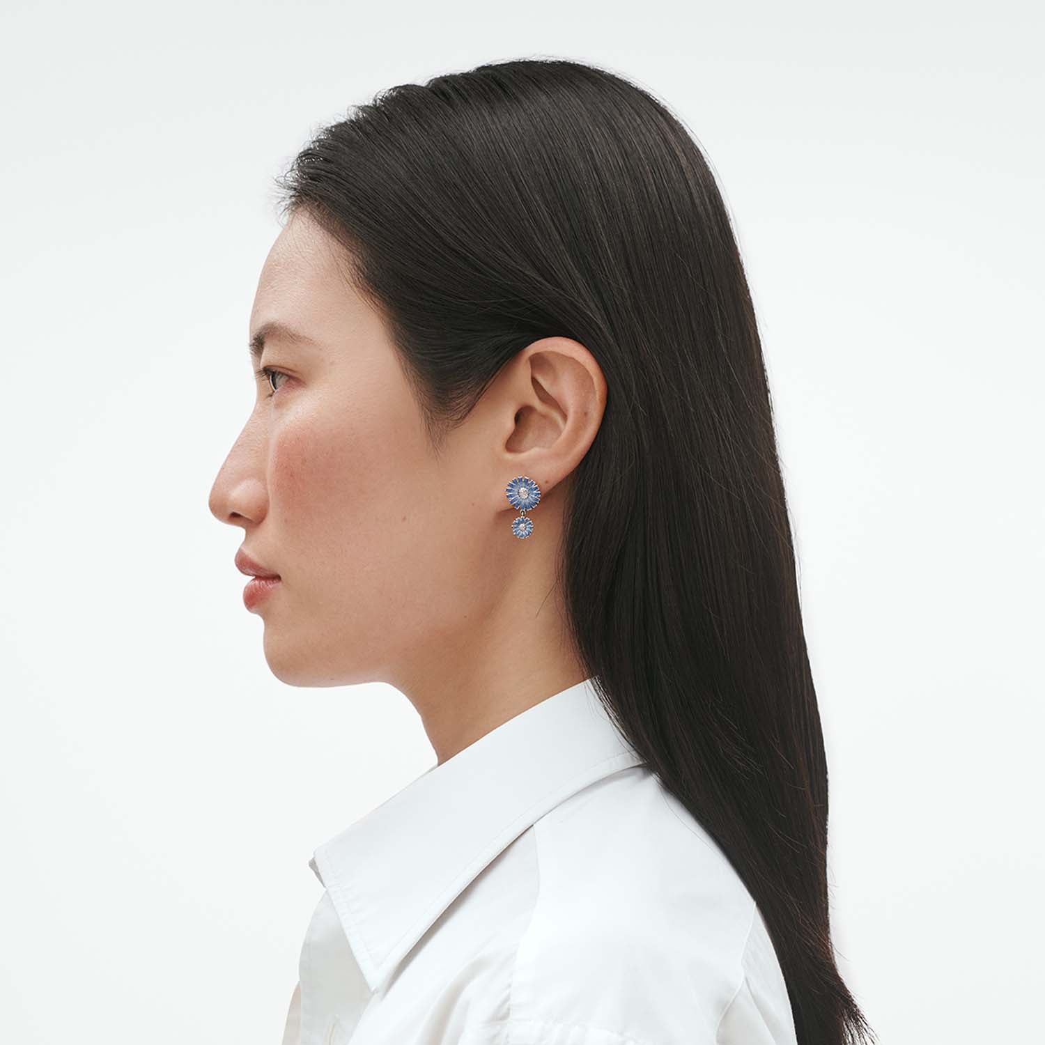 Georg Jensen - Daisy Double øreringe, blå emalje - Rhodineret sølv - Image 2