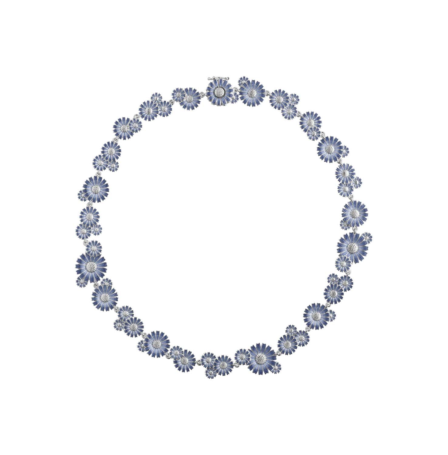 Georg Jensen - Daisy halskæde, blå emalje - Rhodineret sølv