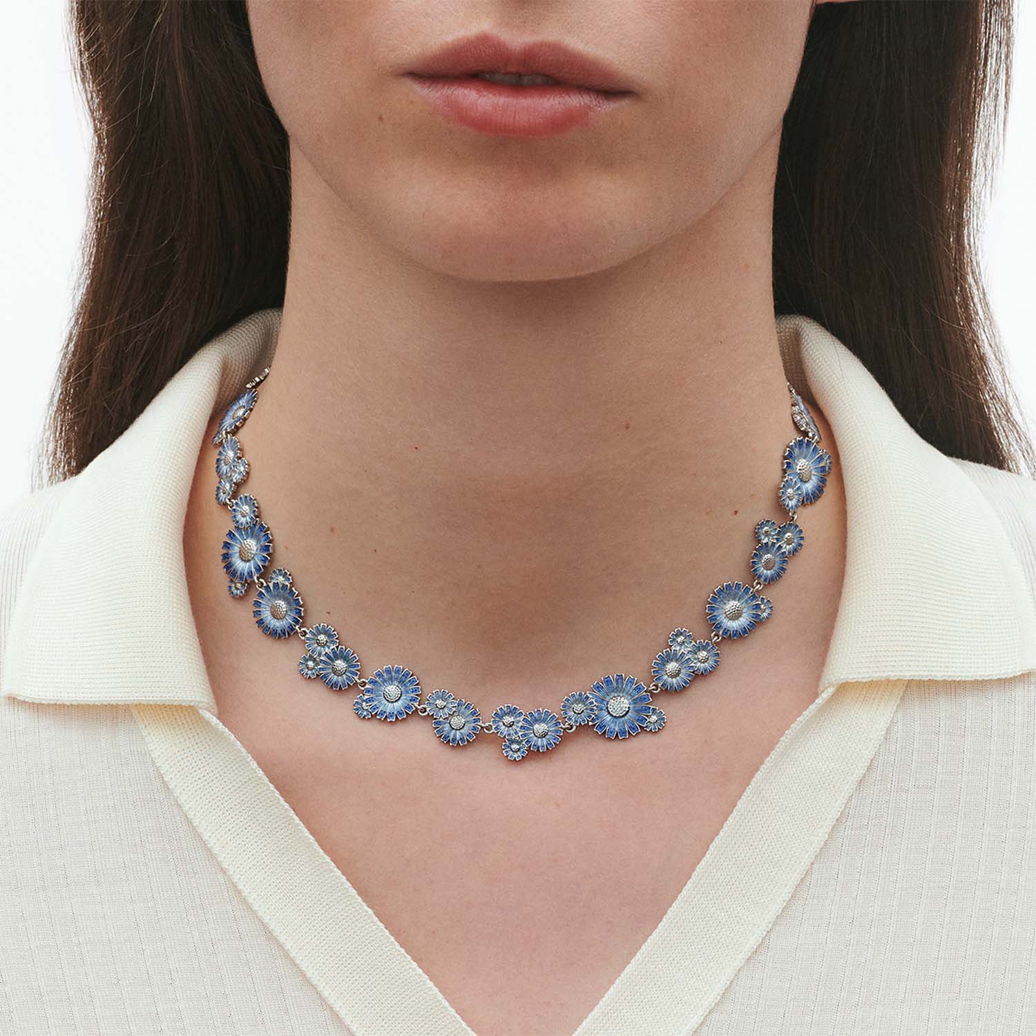 Georg Jensen - Daisy halskæde, blå emalje - Rhodineret sølv - Image 3