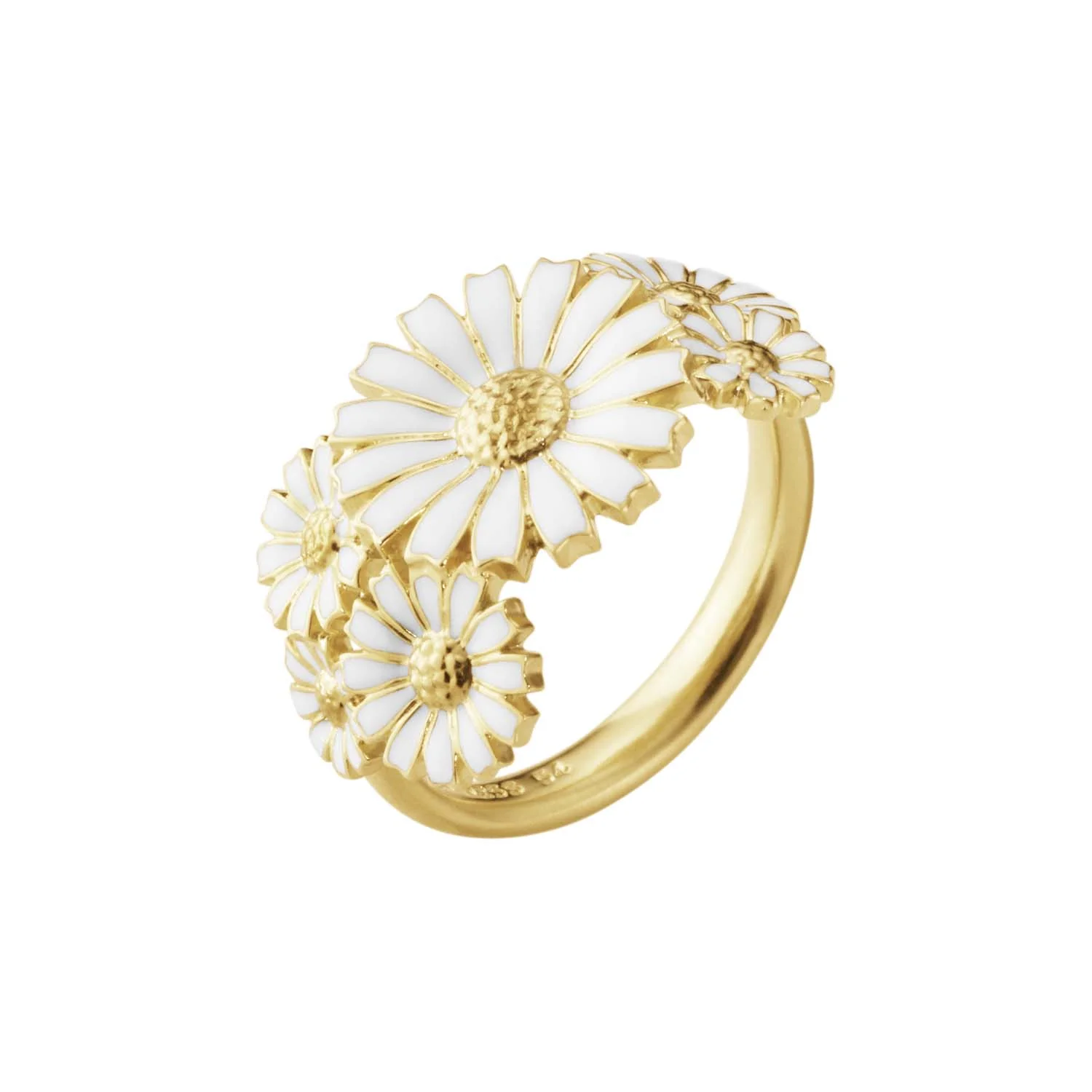 Georg Jensen - Daisy Layered ring, hvid emalje - Forgyldt sølv