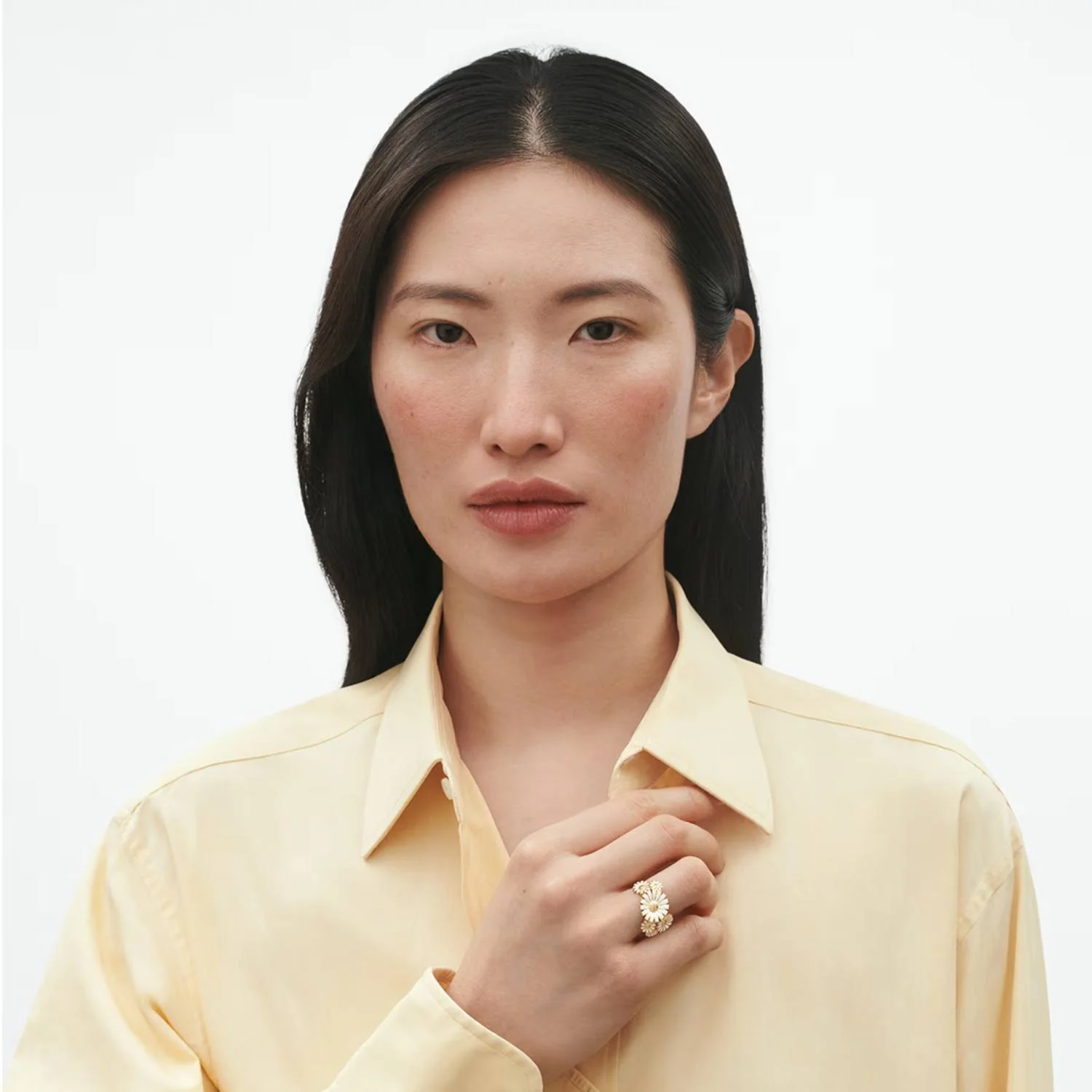 Georg Jensen - Daisy Layered ring, hvid emalje - Forgyldt sølv - Image 3