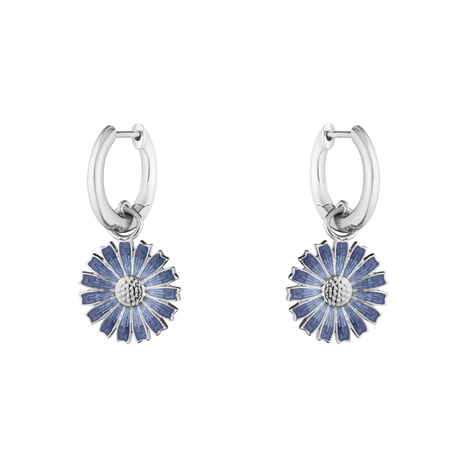 Georg Jensen - Daisy øreringe m. blå emalje, 13 mm - Rhodineret sølv
