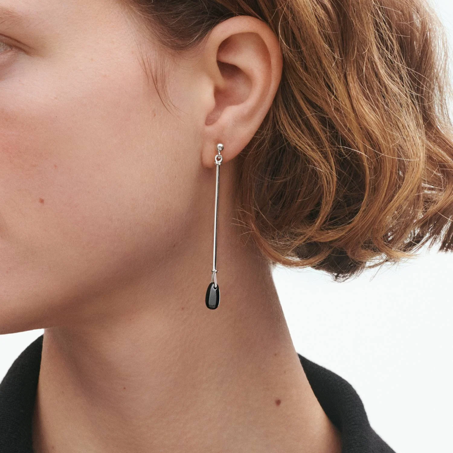 Georg Jensen - Vivianna øreringe m. sort agat, long - Sølv - Image 2