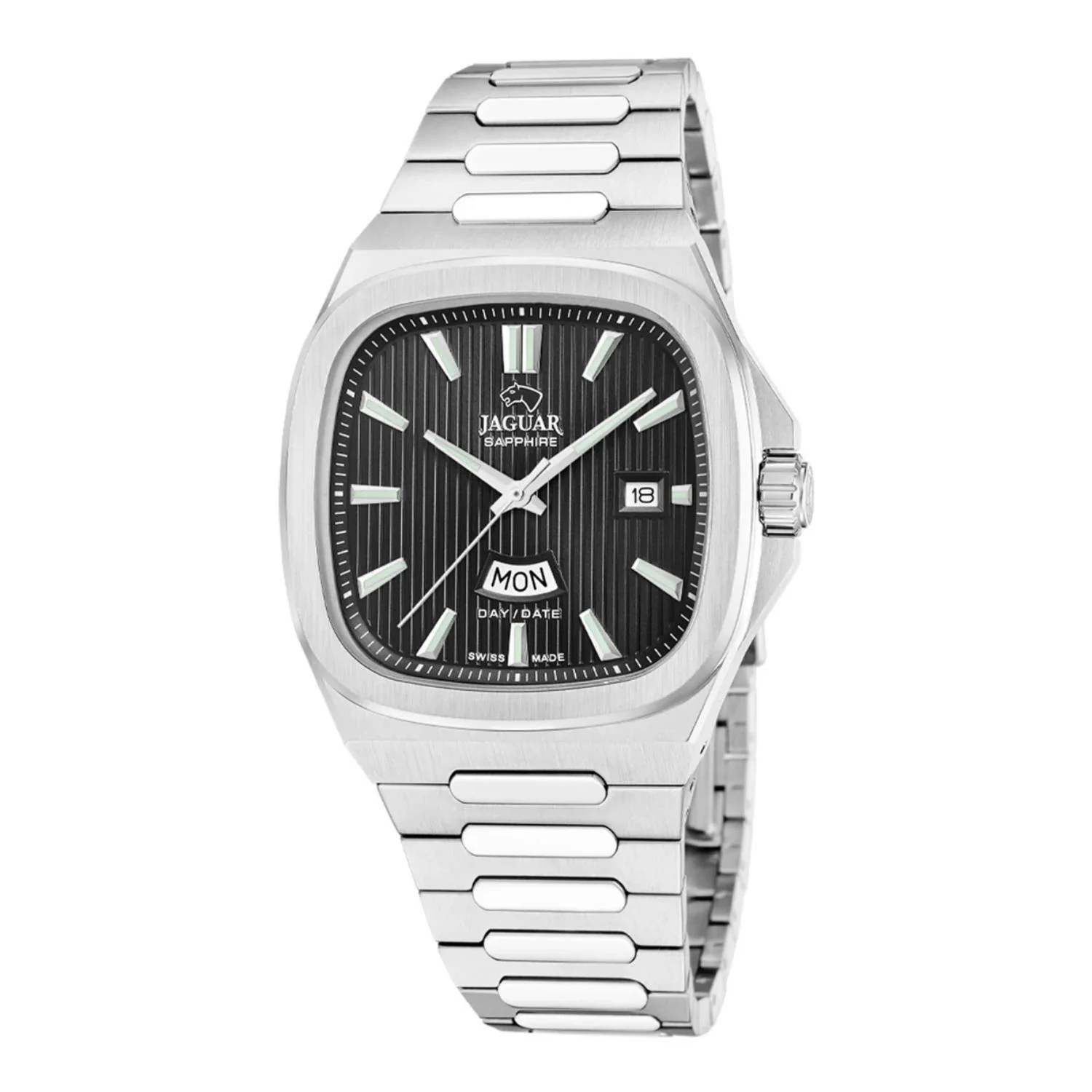 Jaguar - Rondcarre dag/dato m. sort urskive, 41 mm - J1049/4