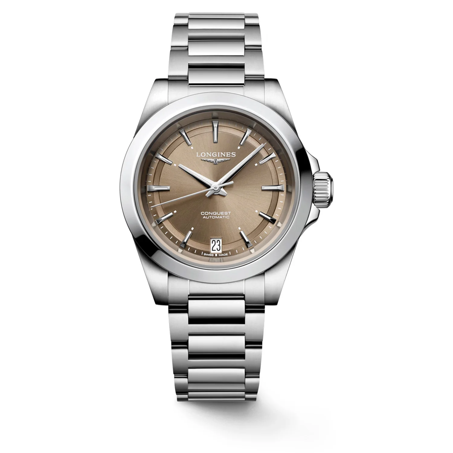 LONGINES - Conquest stål m. brun urskive, 34 mm - L34304626