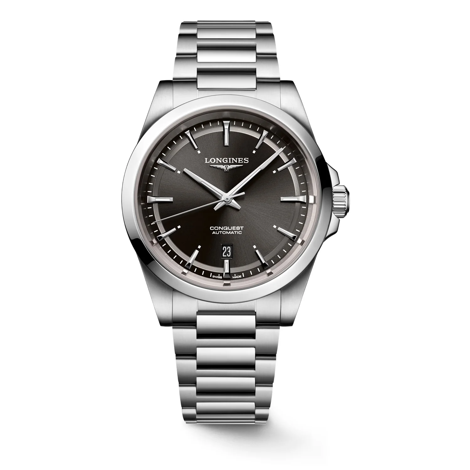 LONGINES - Conquest stål m. sort urskive, 41 mm - L38304526