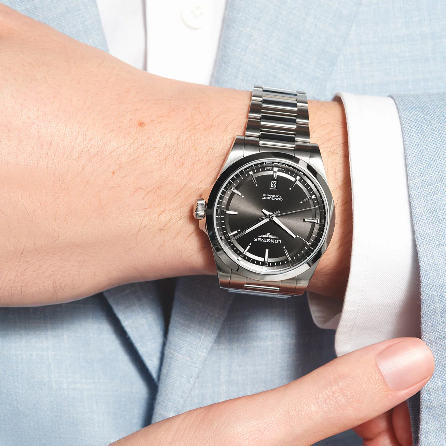 LONGINES - Conquest stål m. sort urskive, 41 mm - L38304526 - Image 5