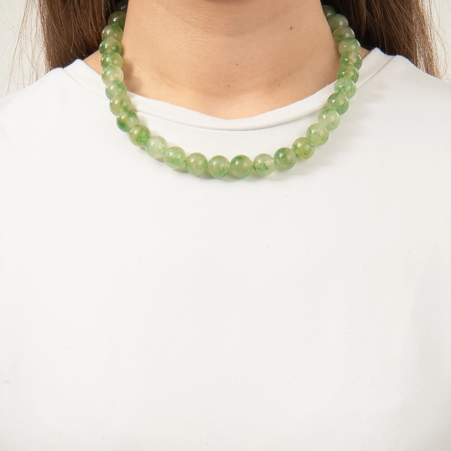 LuvaLu Jewellery - Celeste Green halskæde, 12 mm/42+3 cm - Forgyldt sølv - Image 2