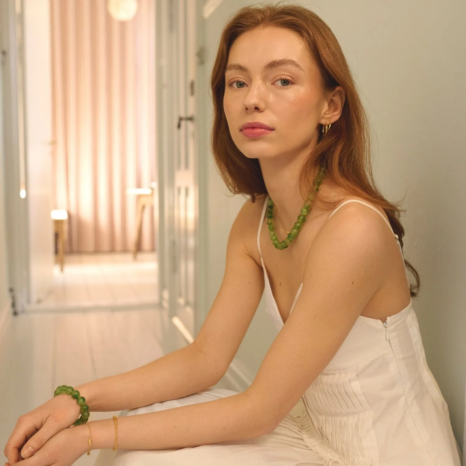 LuvaLu Jewellery - Celeste Green halskæde, 12 mm/42+3 cm - Sølv - Image 4