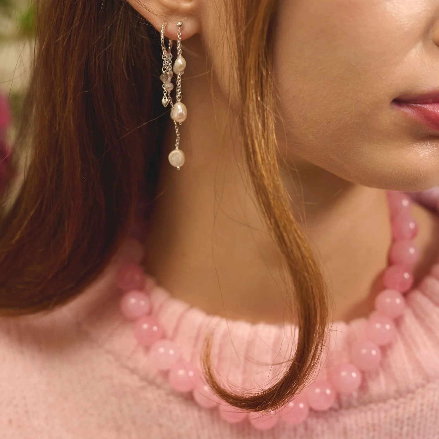 LuvaLu Jewellery - Celeste Pink halskæde, 14 mm/42+3 cm - Sølv - Image 5