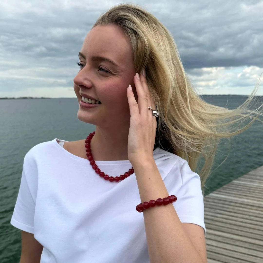 LuvaLu Jewellery - Celeste Red armbånd, 12 mm/17 cm - Elastik - Image 8