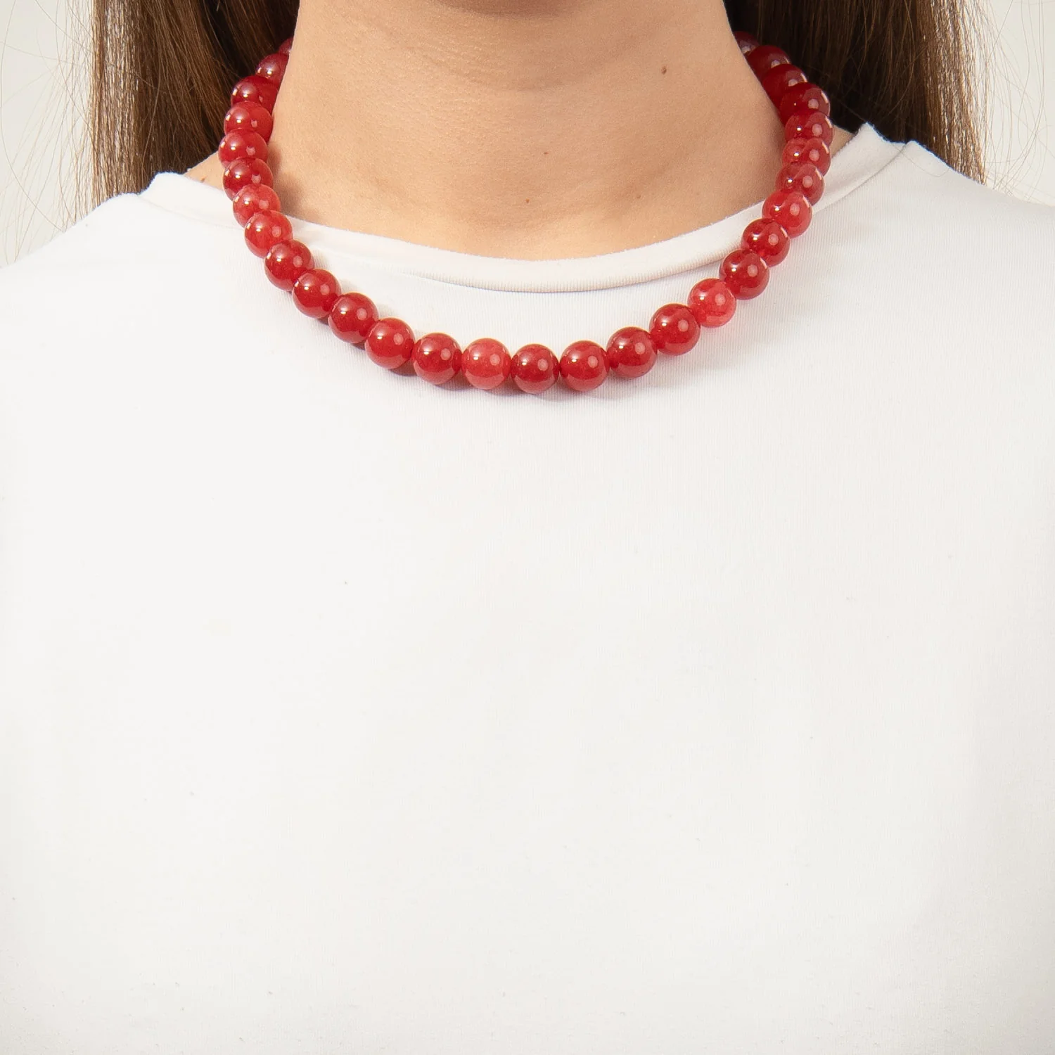 LuvaLu Jewellery - Celeste Red halskæde, 12 mm/42+3 cm - Forgyldt sølv - Image 2