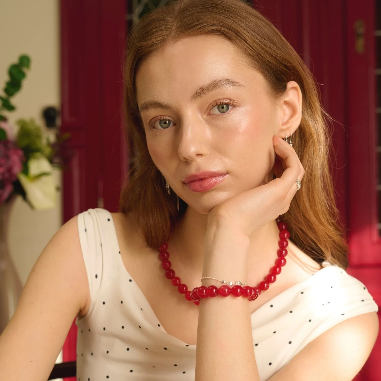 LuvaLu Jewellery - Celeste Red halskæde, 12 mm/42+3 cm - Sølv - Image 10