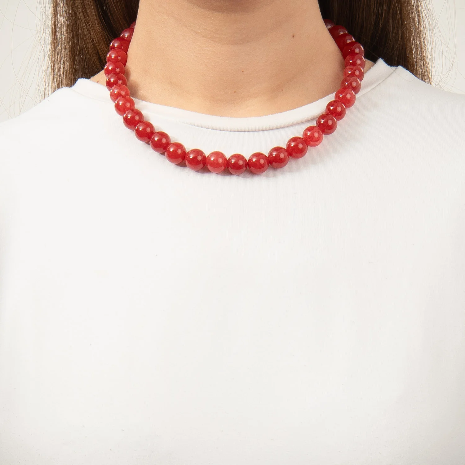 LuvaLu Jewellery - Celeste Red halskæde, 12 mm/42+3 cm - Sølv - Image 2