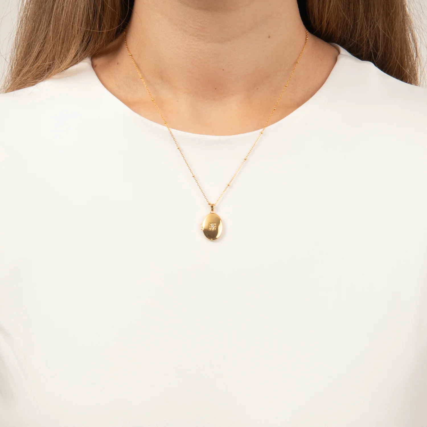LuvaLu Jewellery - Forever Pocket halskæde, zirkonia/42+3 cm - Forgyldt sølv - Image 2