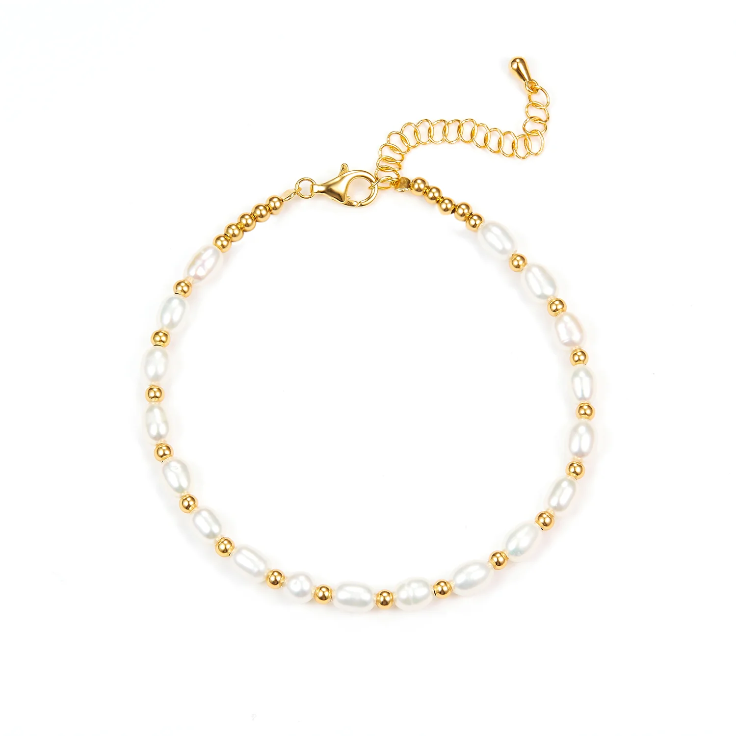 LuvaLu Jewellery - Pearly Daisy armbånd, 17,5+5 cm - Forgyldt sølv