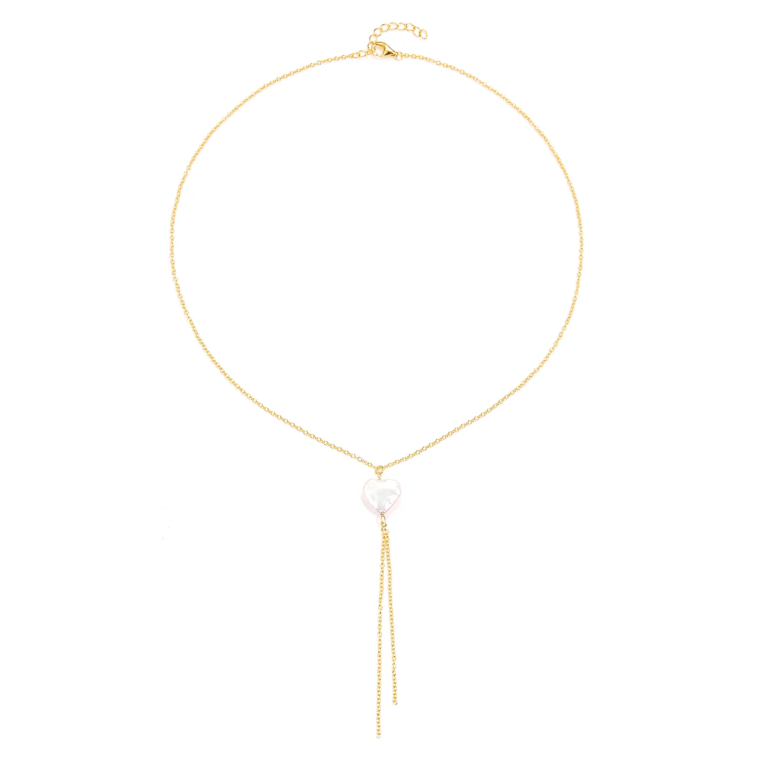 LuvaLu Jewellery - Pearly Heart halskæde, 42+3 cm - Forgyldt sølv