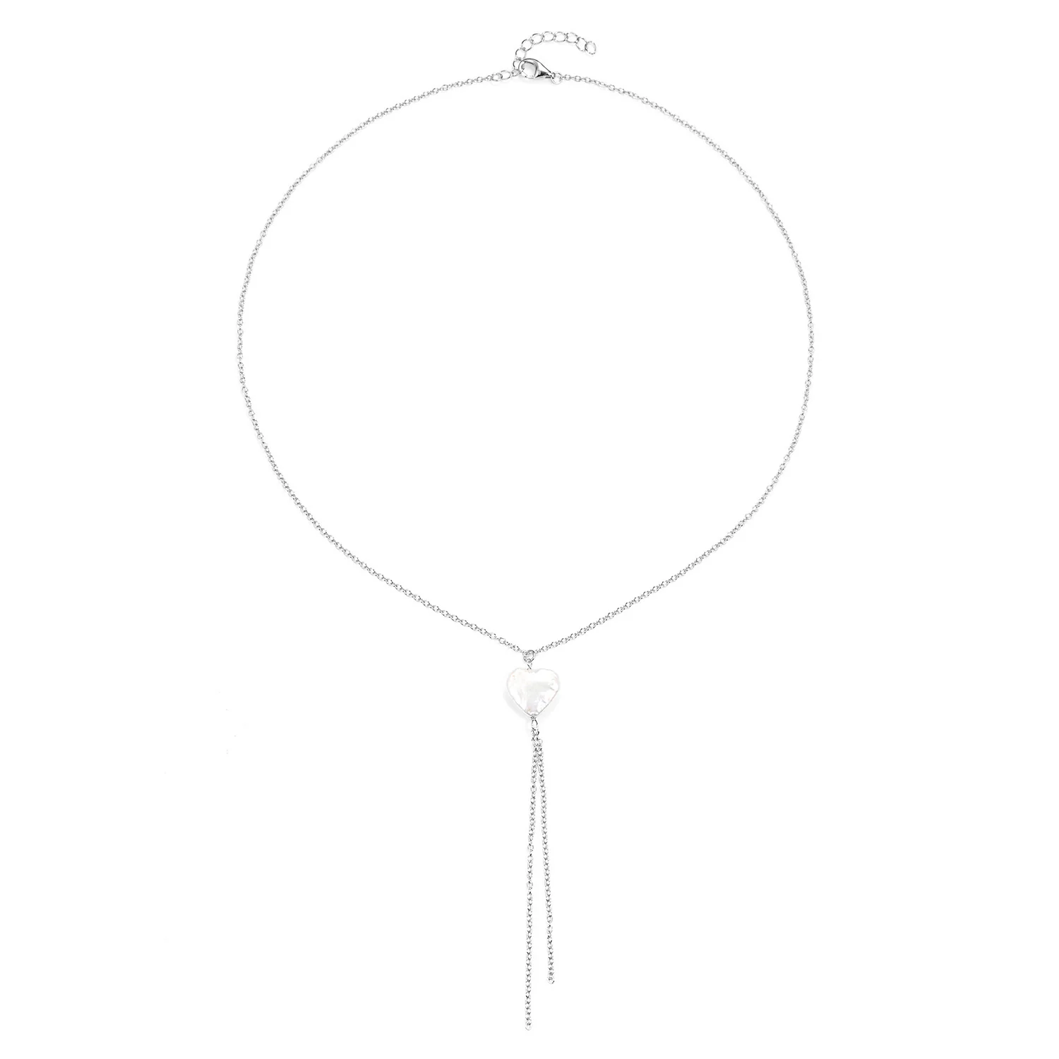 LuvaLu Jewellery - Pearly Heart halskæde, 42+3 cm - Sølv