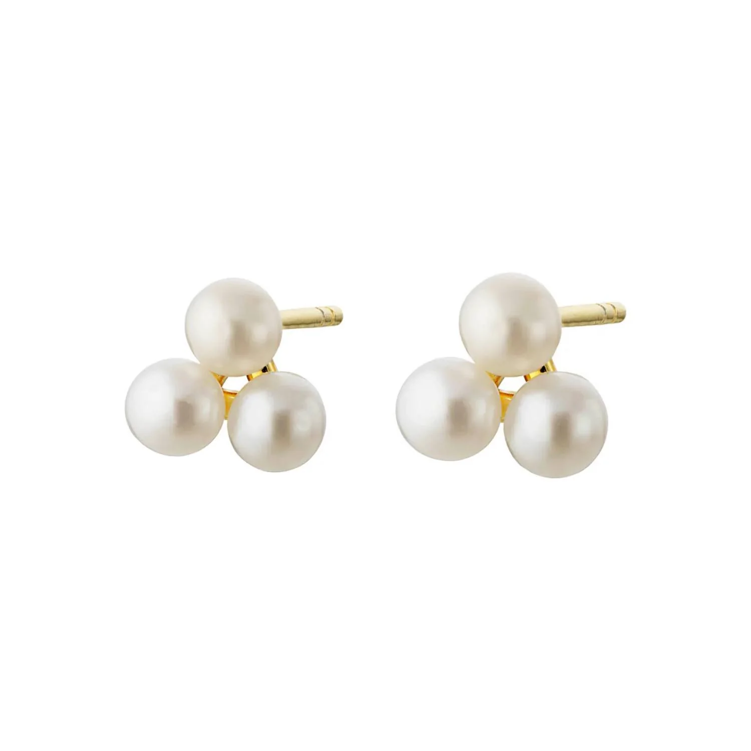 LuvaLu Jewellery - Pearly Three ørestikker - Forgyldt sølv
