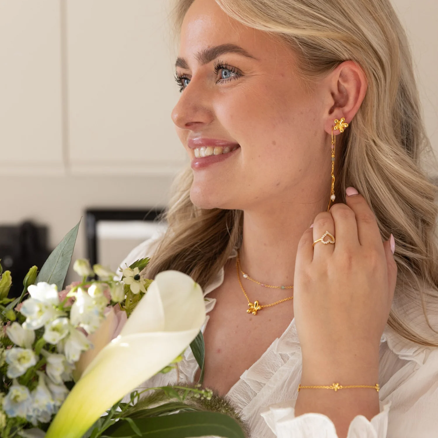 LuvaLu Jewellery - Petunia halskæde, 42+3 cm - Forgyldt sølv - Image 3