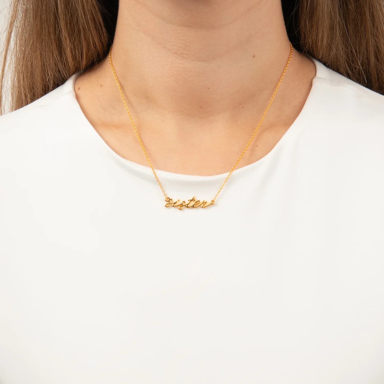 LuvaLu Jewellery - Sister halskæde, 42+3 cm - Forgyldt sølv - Image 2