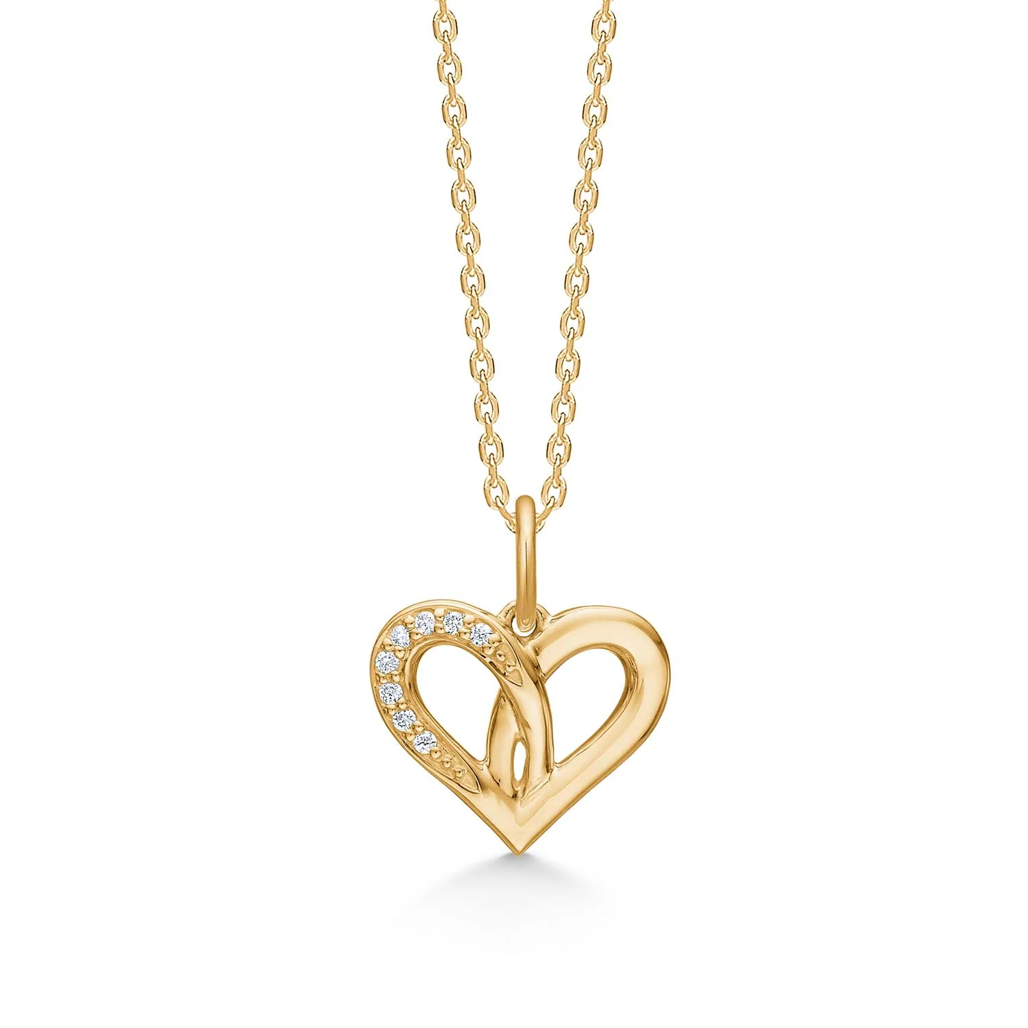 Mads.Z - Hjertevedhæng m. 0,04 ct. w/si, kæde - 14 kt. guld