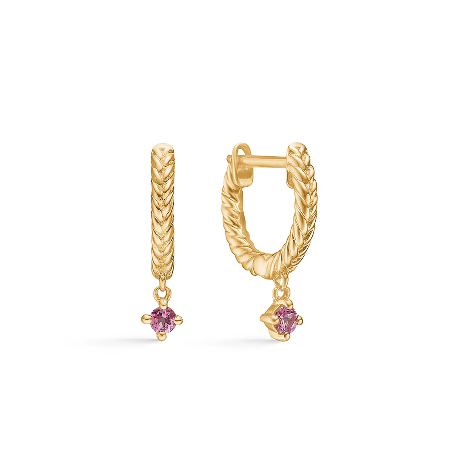 Mads.Z - Kiss creoler, pink - 14 kt. guld
