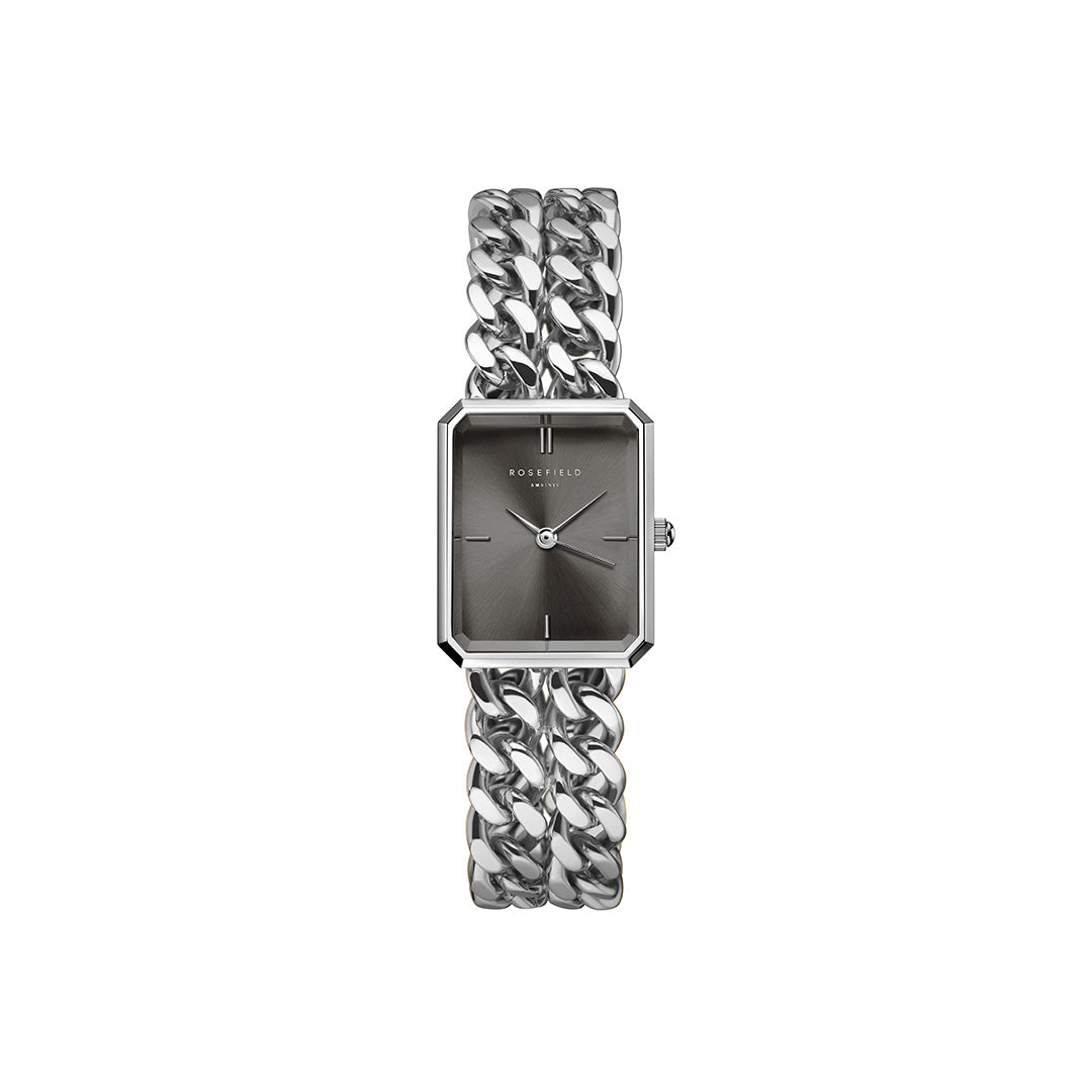 Rosefield - Studio Silver Edition m. lænke, 19,5x24 mm - Sort, rustfrit stål