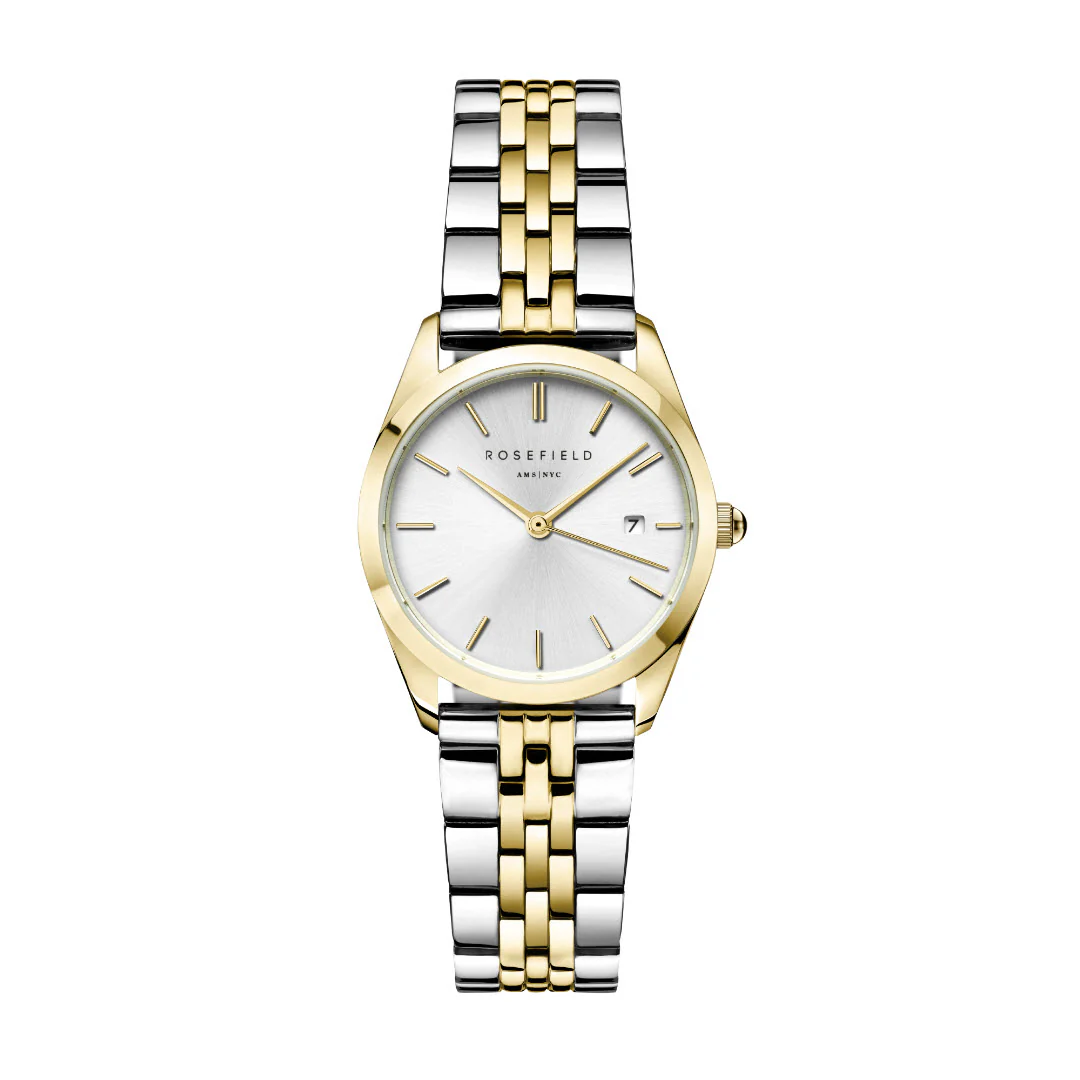 Rosefield - The Ace Silver & gold m. lænke, 29 mm - Hvid, rustfrit stål