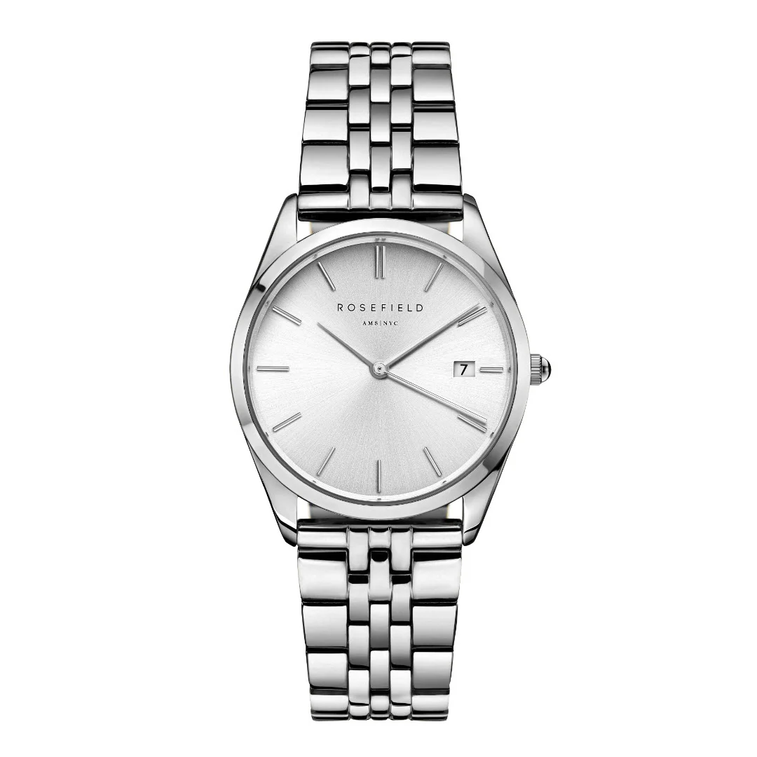 Rosefield - The Ace Silver med lænke, 33 mm - Sølv, rustfrit stål