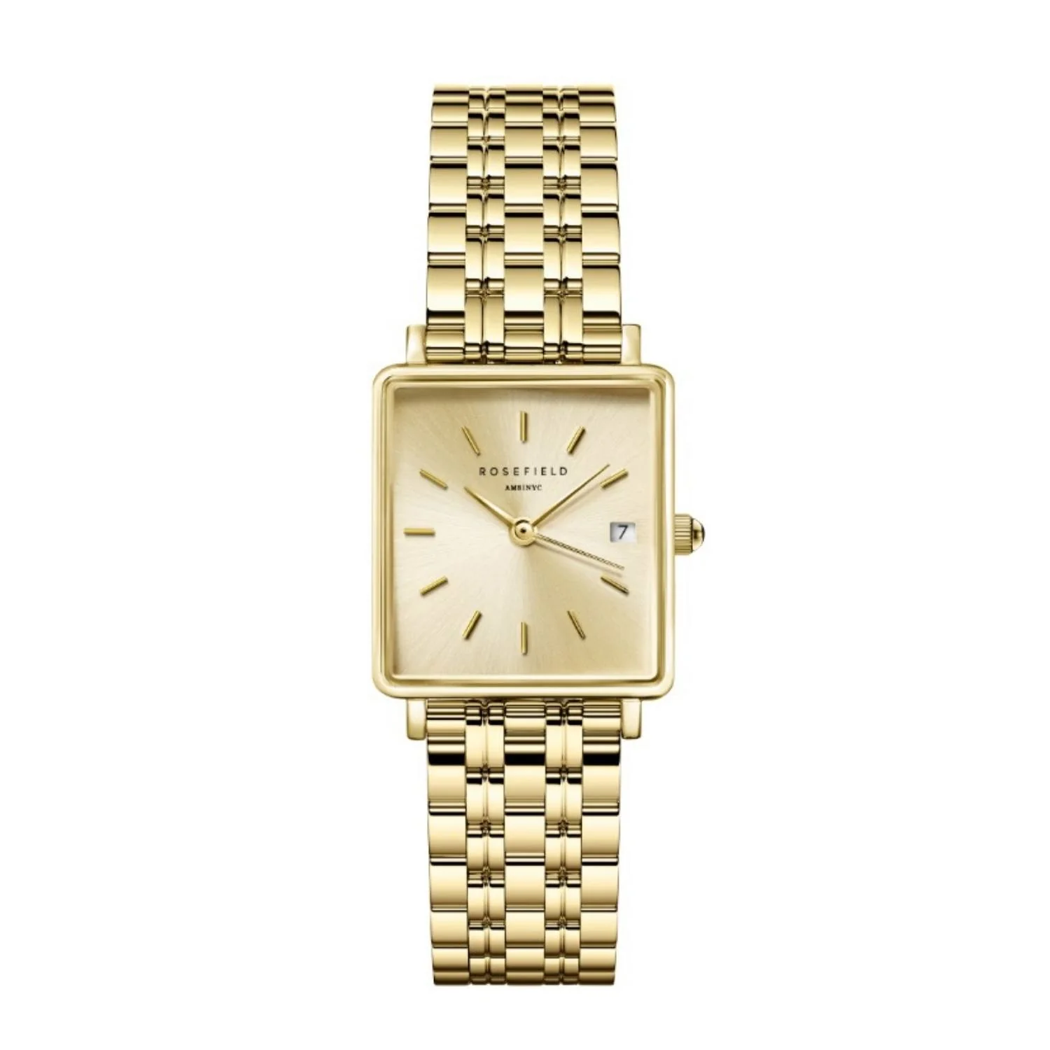 Rosefield - The Boxy XS Champagne m. lænke, 22x24 mm - Guld, rustfrit stål