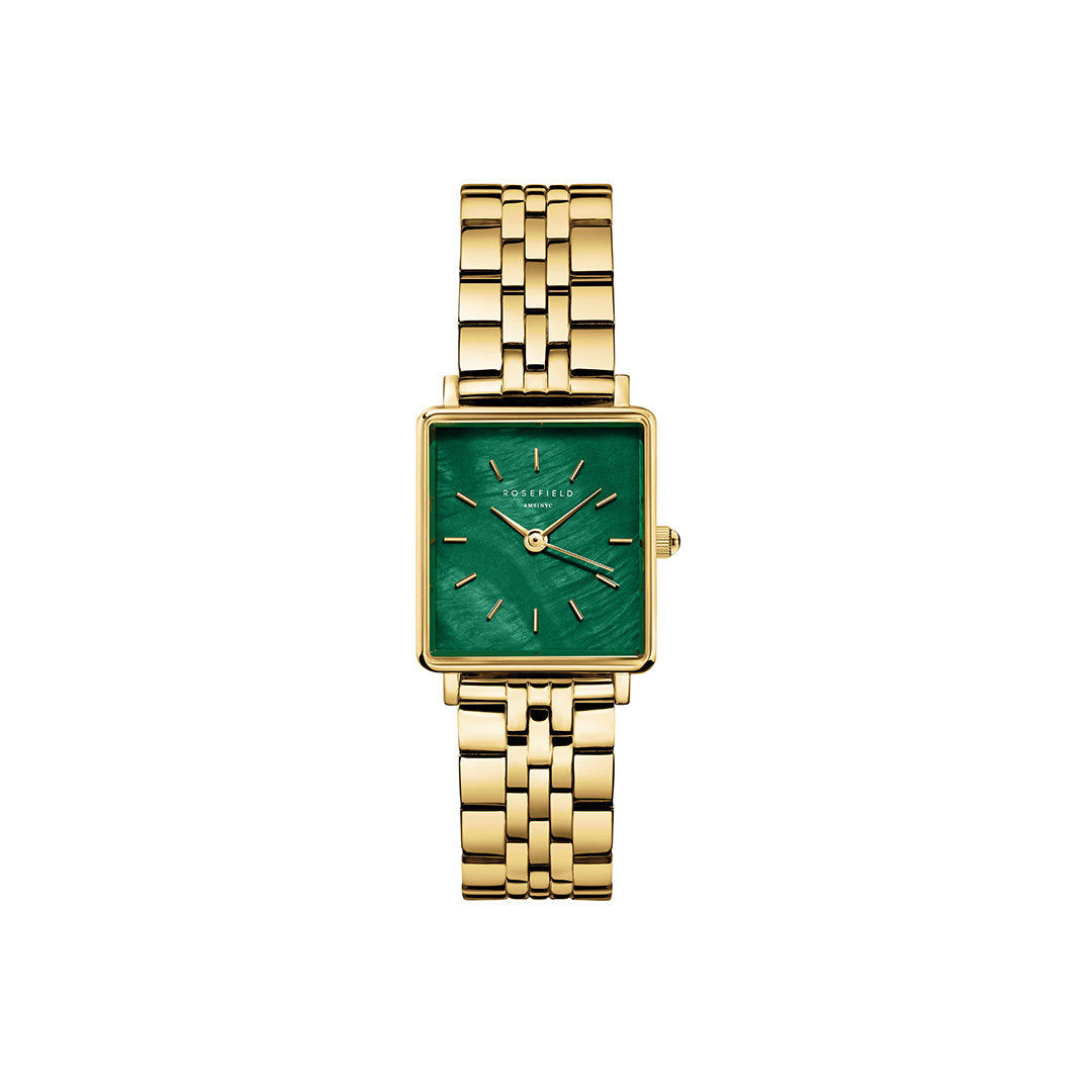Rosefield - The Boxy XS Gold m. lænke, 22x24 mm - Grøn, rustfrit stål
