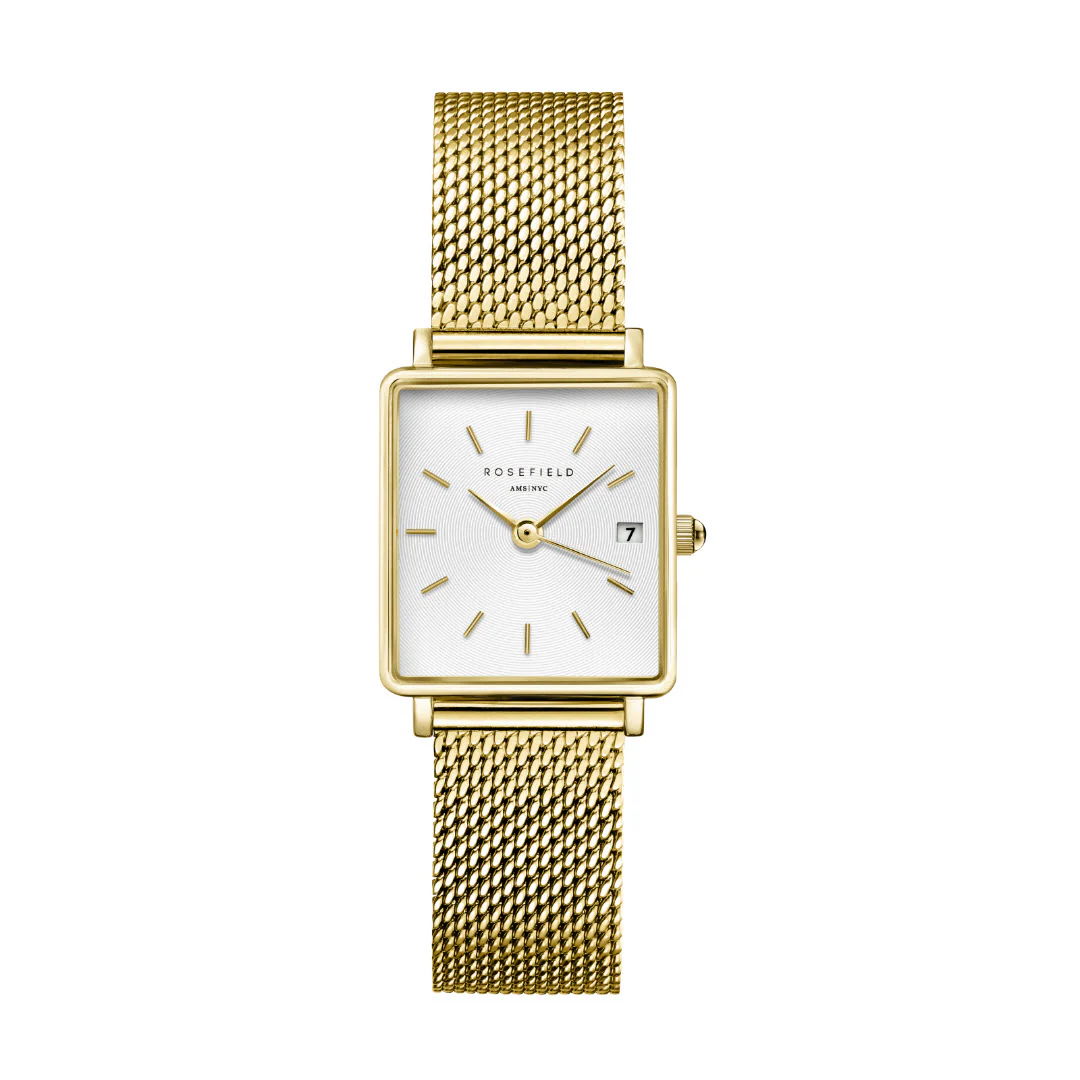 Rosefield - The Boxy XS Gold m. lænke, 22x24 mm - Hvid, rustfrit stål