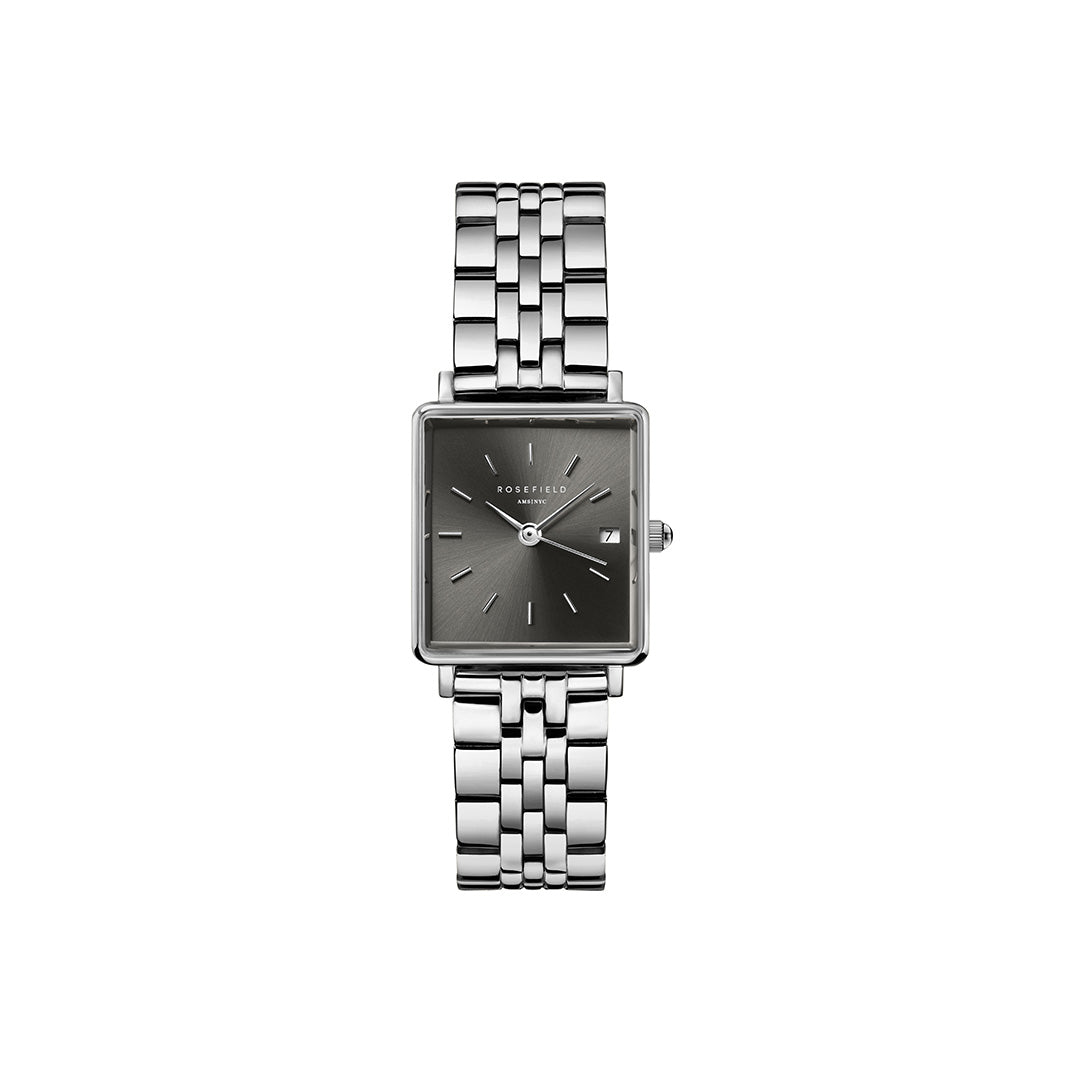 Rosefield - The Boxy XS Gunmetal m. lænke, 26x28 mm - Sort, rustfrit stål