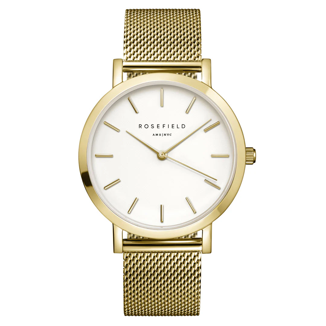 Rosefield - The Mercer Gold m. lænke, 38 mm - Hvid, Rustfrit stål