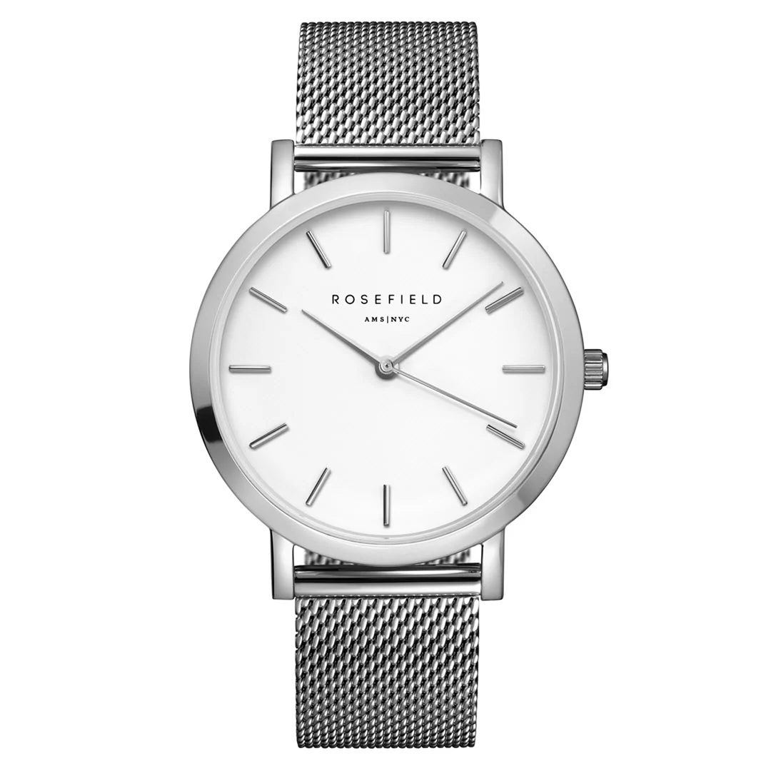 Rosefield - The Mercer Silver m. lænke, 38 mm - Hvid, rustfrit stål