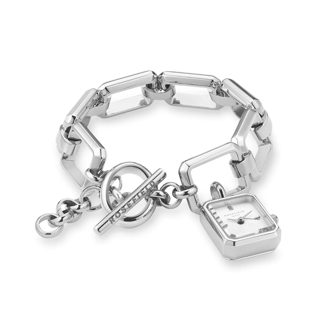 Rosefield - The Octagon Charm Chain Silver m. lænke - Hvid, rustfrit stål