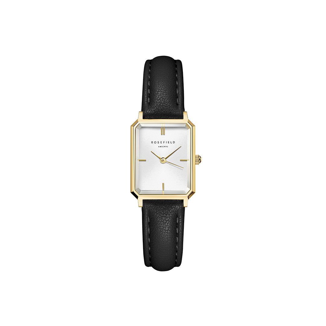 Rosefield - The Octagon XS Black med rem, 19,5x24 mm - Hvid, rustfrit stål