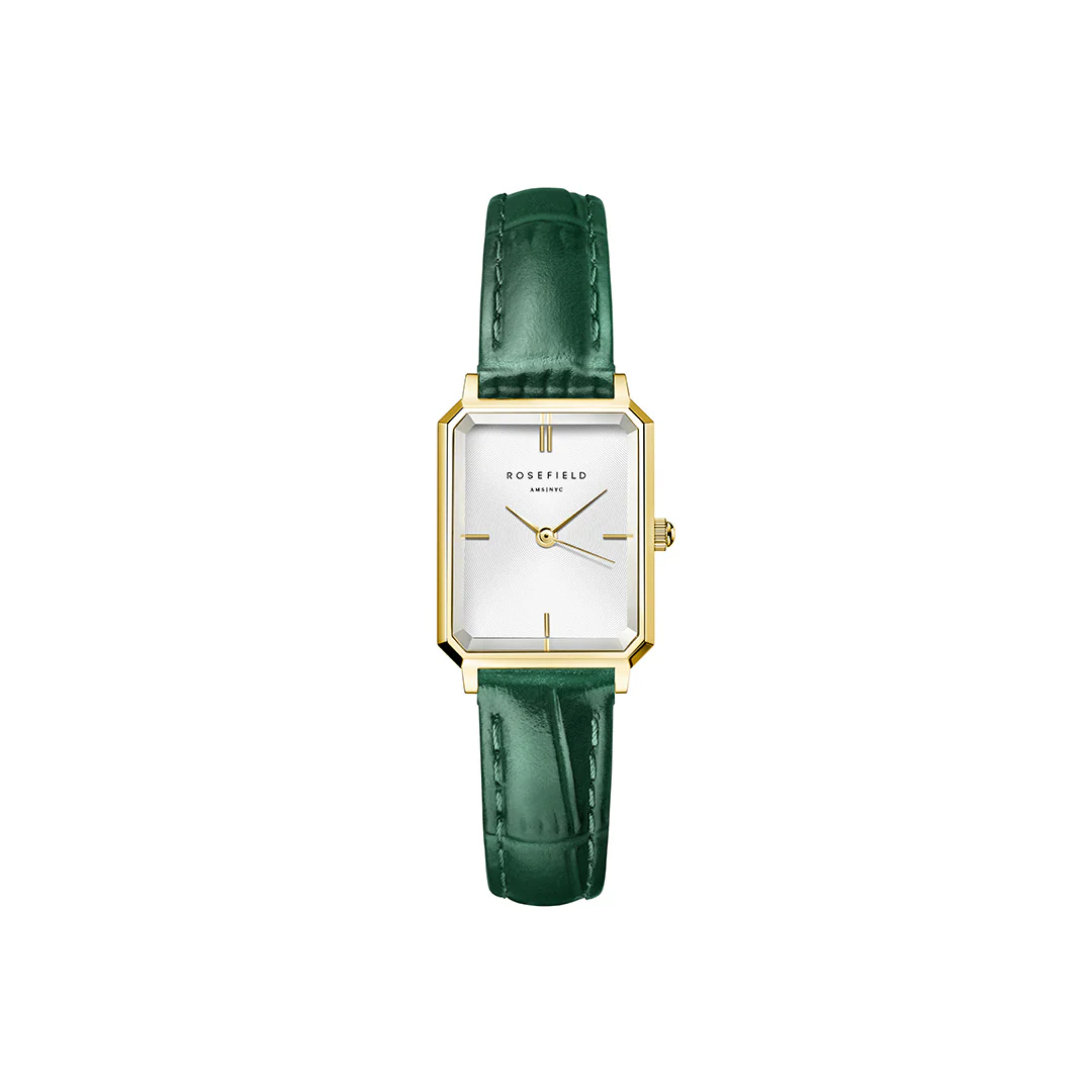 Rosefield - The Octagon XS Green med rem, 19,5x24 mm - Hvid, rustfrit stål