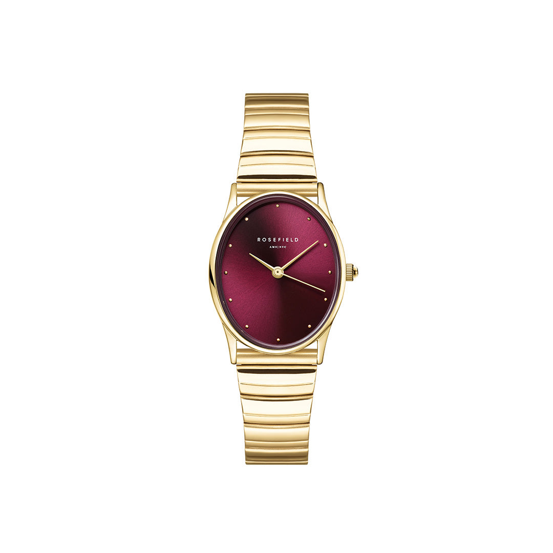 Rosefield - The Oval Gold m. lænke, 24x29 mm - Rød, rustfrit stål