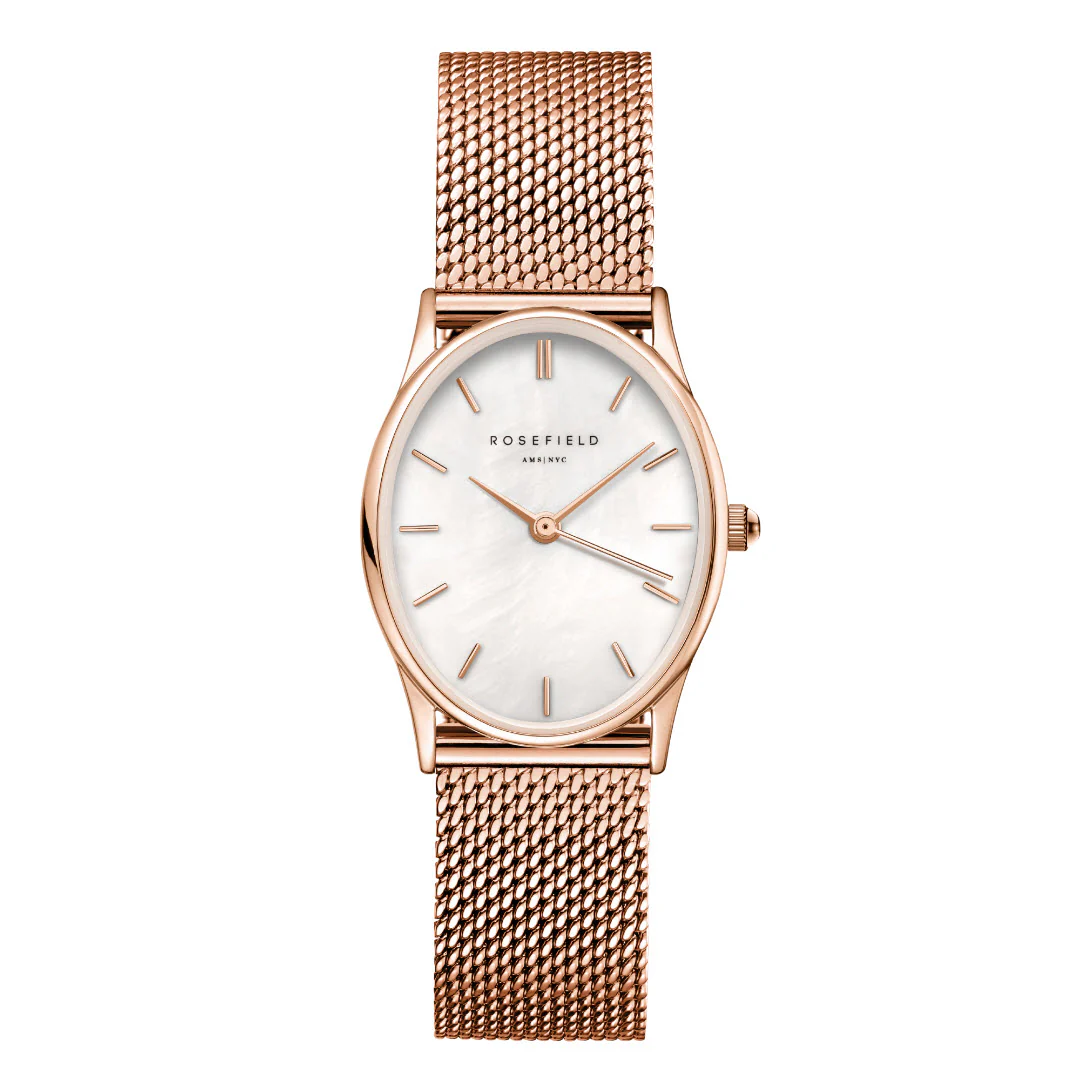 Rosefield - The Oval Rosegold m. lænke, 24x29 mm - Hvid, rustfrit stål