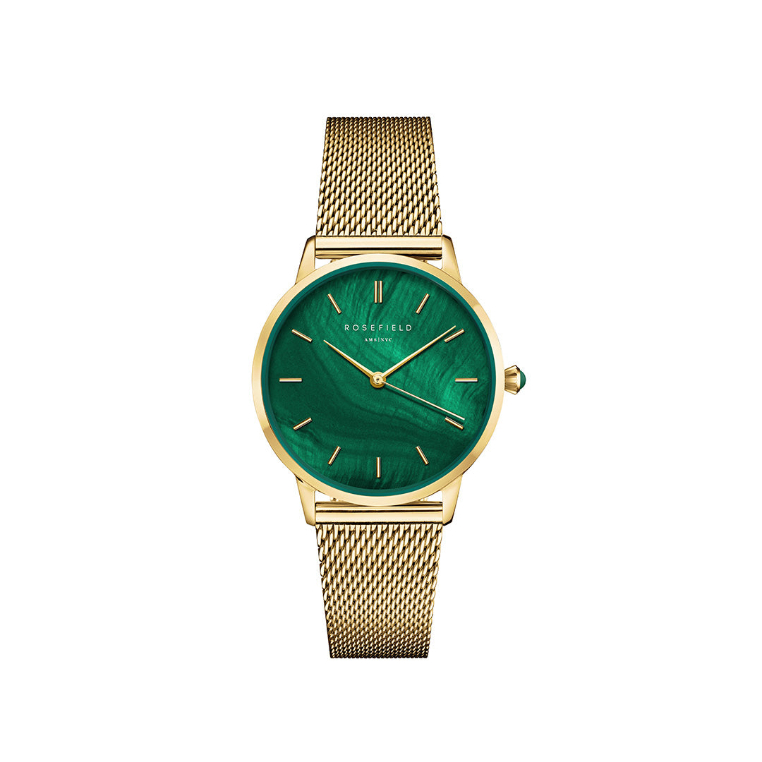 Rosefield - The Pearl Edit Gold m. lænke, 36 mm - Grøn, rustfrit stål