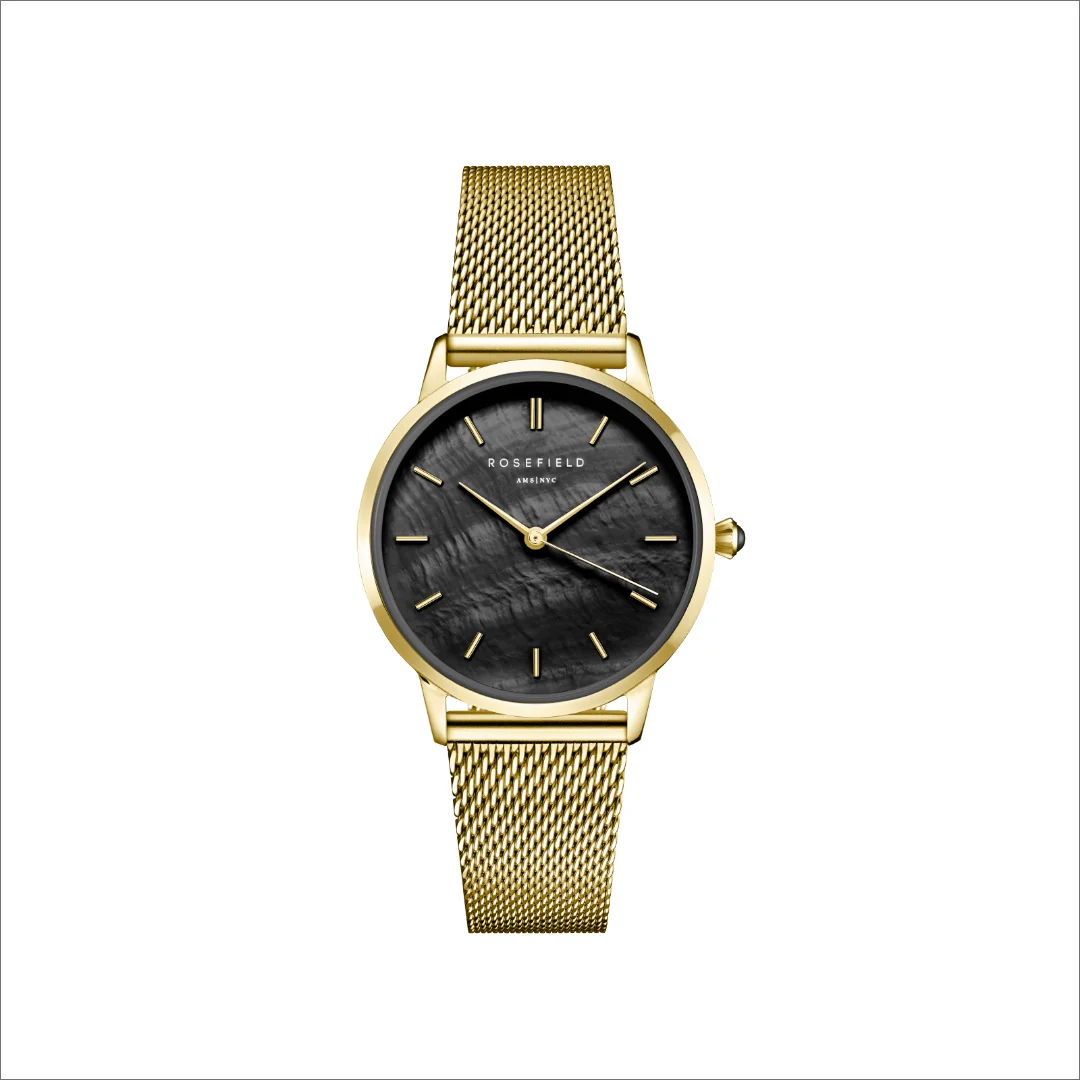 Rosefield - The Pearl Edit Gold m. lænke, 36 mm - Sort, rustfrit stål