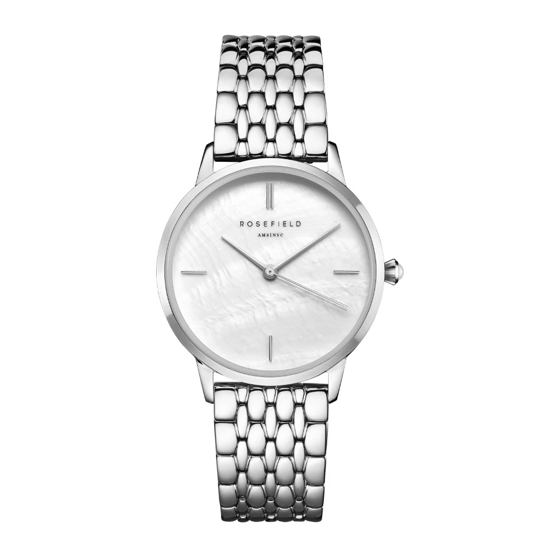 Rosefield - The Pearl Edit Silver m. lænke, 36 mm - Perlemor, rustfrit stål