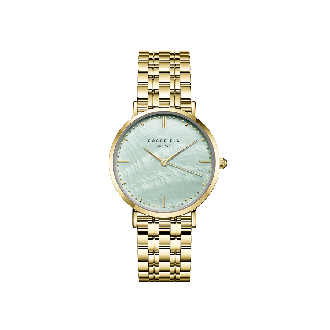Rosefield - The Upper East Side Gold m. lænke 33 mm - Blå, rustfrit stål
