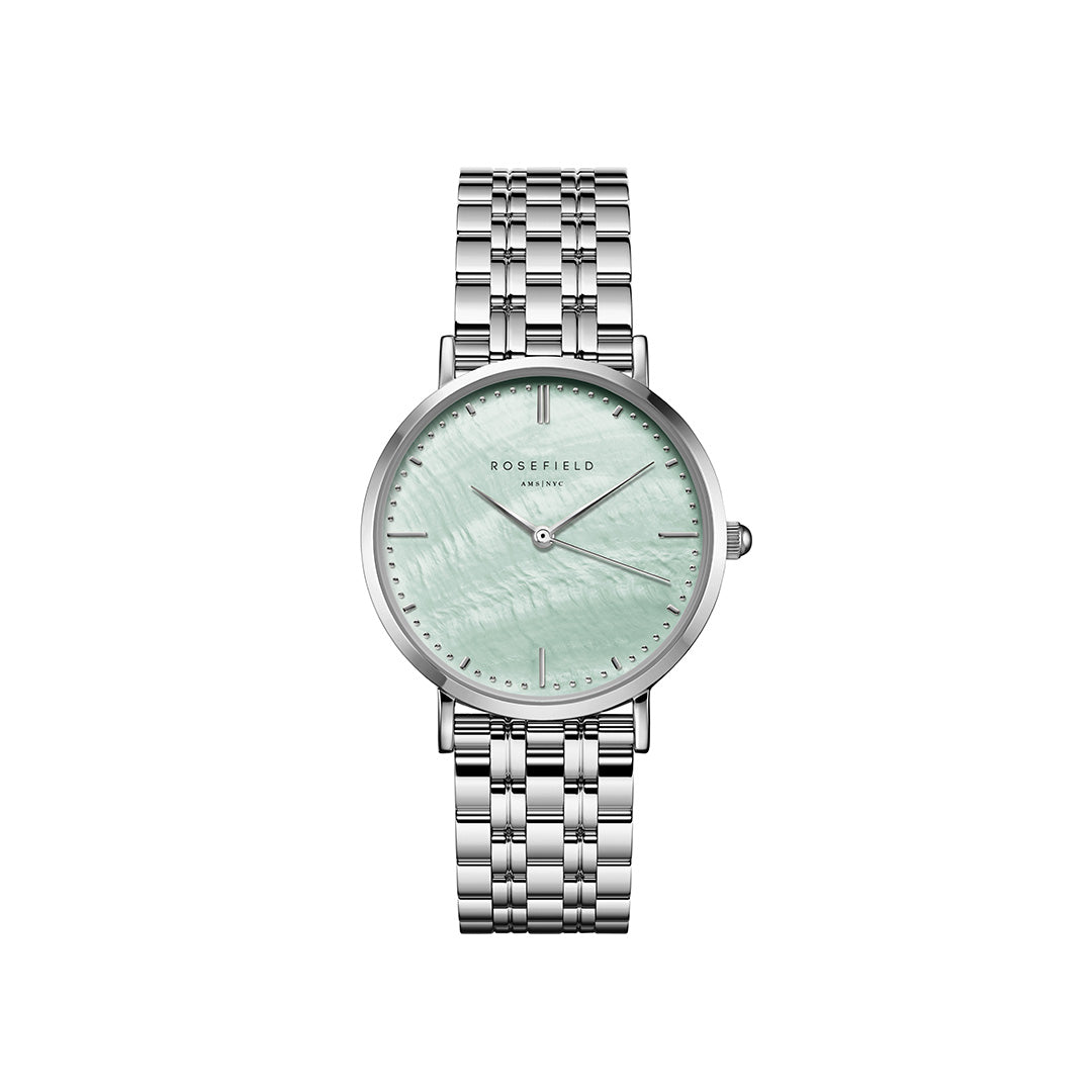 Rosefield - The Upper East Side Silver m. lænke, 33 mm - Blå, rustfrit stål