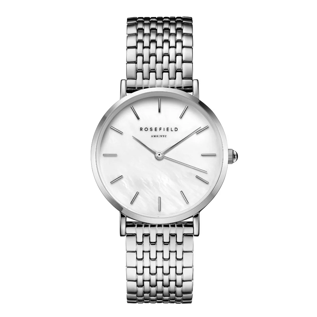 Rosefield - The Upper East Side Silver m. lænke, 33 mm - Hvid, rustfrit stål